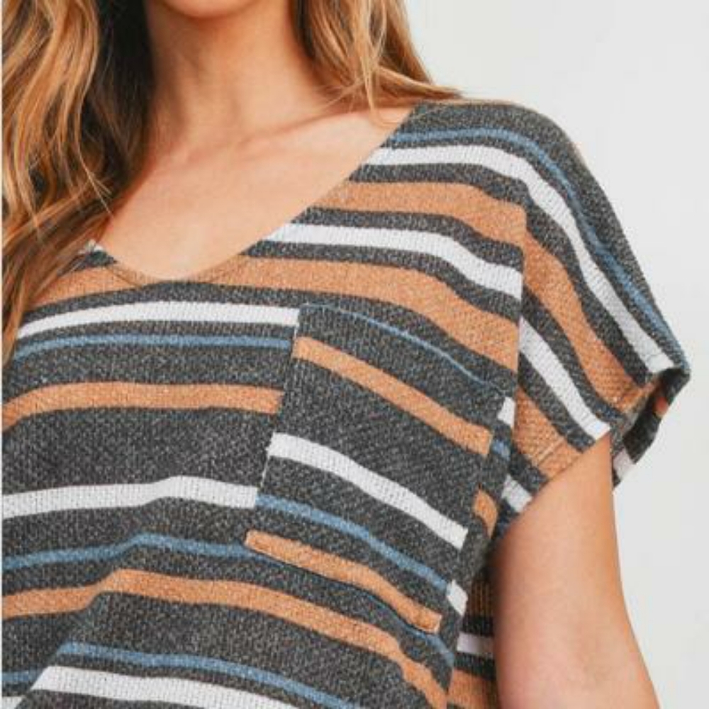 MITTOSHOP Casual Chic Oversized Mixed Stripes Top - Picture 3 of 6
